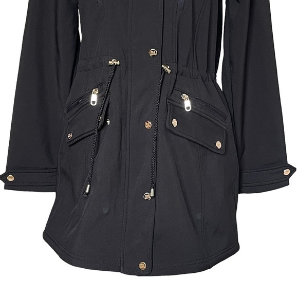 Steve Madden Women’s Black Parka Anorak Hooded Jacket Size M Faux Fur Trim - Picture 3 of 9